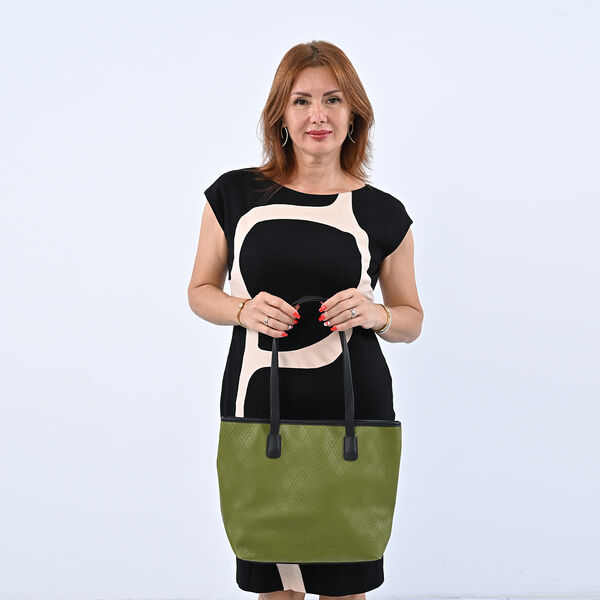Moderne Handtasche aus naturfreundlichem Kunstleder, Karomuster, Grün image number 1