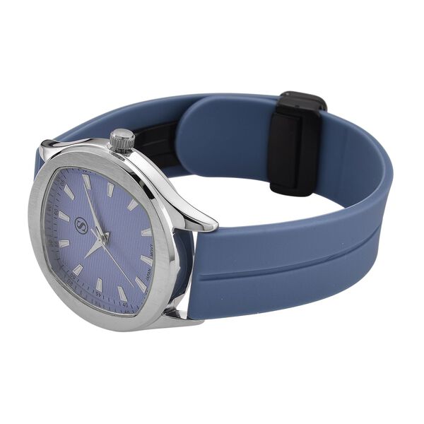 STRADA - Uhr mit japanischem Uhrwerk, silbernem Gehäuse und blauem Silikonarmband image number 5