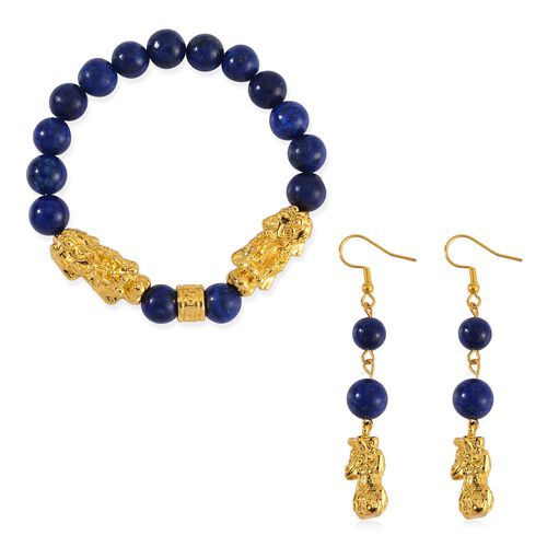 2er Set - Lapislazuli Armband und Ohrringe, ca., goldfarben 110.00 ct image number 0