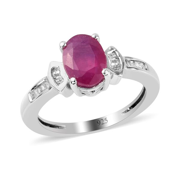 Afrikanischer Rubin und Diamant Solitär Ring 925 Silber Platin-Überzug image number 5