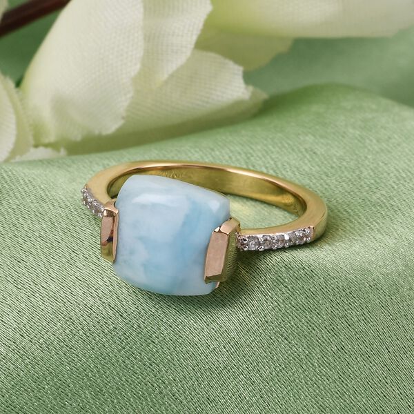 Larimar und Zirkon Solitär Ring 925 Silber 585 Vergoldet image number 2