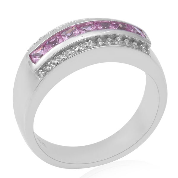 Rosa Saphir und natürlicher, weißer Zirkon-Half-Eternity-Bandring, 925 Silber platiniert, 1,15 ct. image number 3