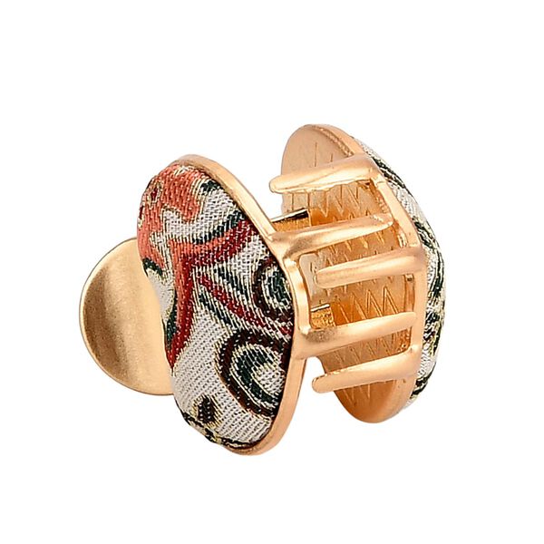 LA MAREY 2er-Set Brokat Seiden-Haarspangen und Ohrringe, Beige image number 8