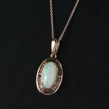 D&rsquo;Joy AA nat&uuml;rlicher, &auml;thiopischer Welo Opal und roter Diamant Anh&auml;nger mit 45cm Kette - 2,45 ct.