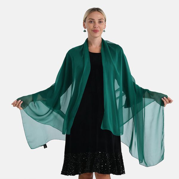 LA MAREY 2er-Set 110x180cm Seidenschal aus 100% Maulbeerseide mit Ohrringen, Dunkelgrün image number 2