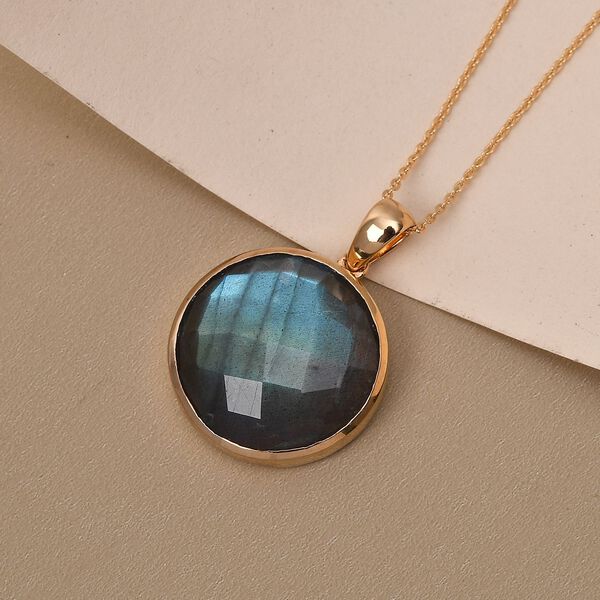 Labradorit-Anh&auml;nger mit Kette, 925 Silber Gelbgold Vermeil ca. 21.89 ct image number 3