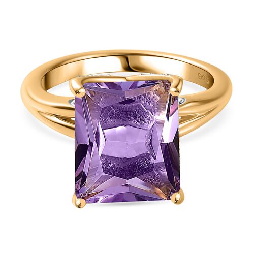 Rose De France Amethyst, Weißer Zirkon Ring 925 Silber Gelbgold Vermeil (Größe 17.00) ca. 6,13 ct image number 0