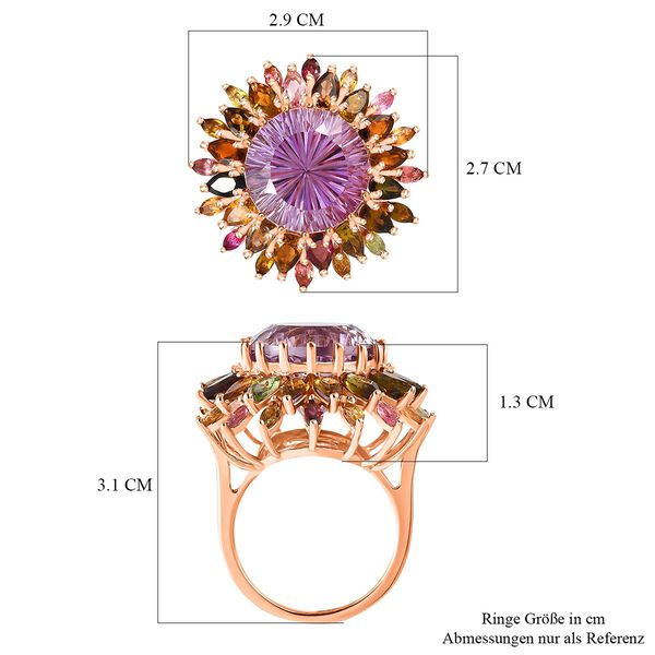 Hanabi Schliff - Rose De France Amethyst und mehrfarbiger Turmalin-Ring - 14,22 ct. image number 6