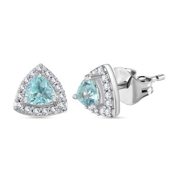 AA Lagunen Apatit, Wei&szlig;er Zirkon Ohrringe 925 Silber platiniert ca. 0.74 ct