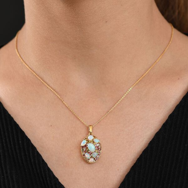 Pebble Bloom - D joy Natürlicher, äthiopischer Welo Opal Anhänger mit Kette, 925 Silber 750 Gelbgold Vermeil ca. 2.68 ct image number 3