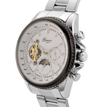 GENOA TIME V2 Armbanduhr, Automatikwerk Multifunction, 3ATM, 4,2cm Geh&auml;use, Silber