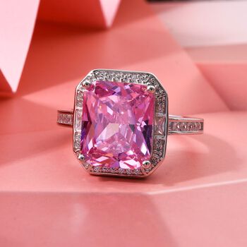 LUSTRO STELLA Rosa Saphir-farbener und wei&szlig;er Zirkonia Ring - 11,70 ct.