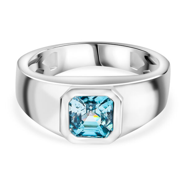 AAA Kambodschanischer blauer Zirkon Asscher Schnitt Herren Ring 925 Silber Platin-&Uuml;berzug