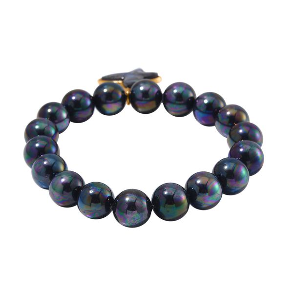 Rosa Muschelkernperle, Abalone Muschel Armband BR-Stretch Standard gelb vergoldet image number 4