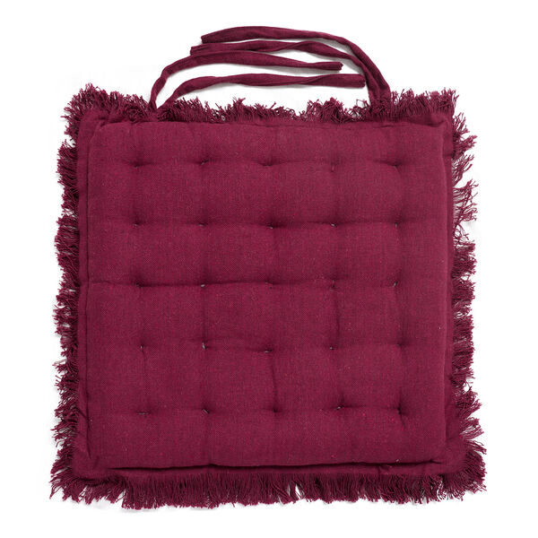 2er Set Stuhlpolster aus 100% Baumwolle mit Fransen und B&auml;ndern, 40x40x3 cm, rot image number 3