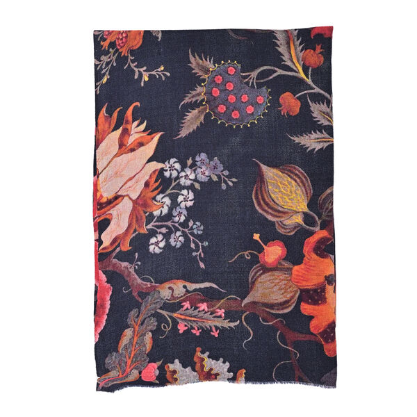 Black Floral Cashmere Wool Scarf image number 4