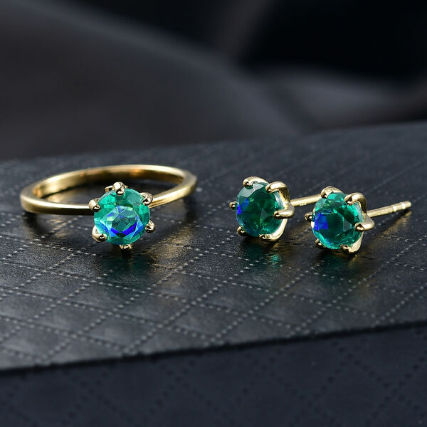 D'Joy Pfau Quarz Triplette Schmuckset 925 Silber 750 Gelb Vergoldet (Größe 17) ca. 2,97 ct. image number 1