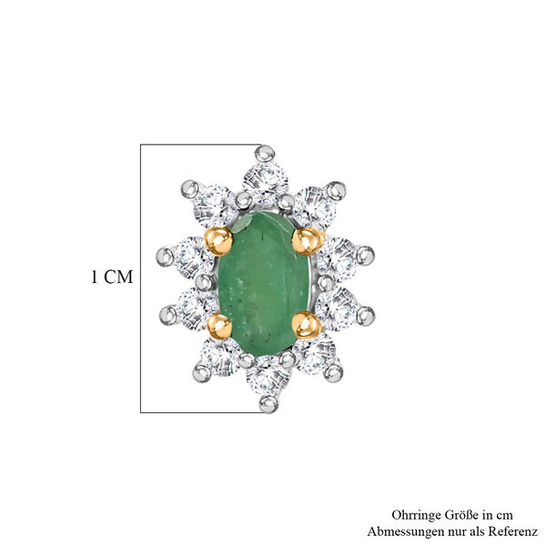 D'Joy AA Smaragd, Wei&szlig;er Zirkon Ohrringe 925 Silber Vergoldet ca. 1.32 ct image number 4