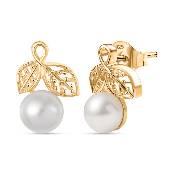 3er Set - Süßwasser Perle (6-8 mm) Anhänger, Ring und Ohrringe, (Größe 18.00), goldfarben image number 9