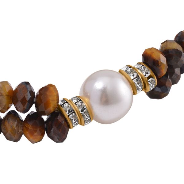 Weißes Muschelkernperle, weißes Kristall und Tigerauge-Armband - 90 ct. image number 4