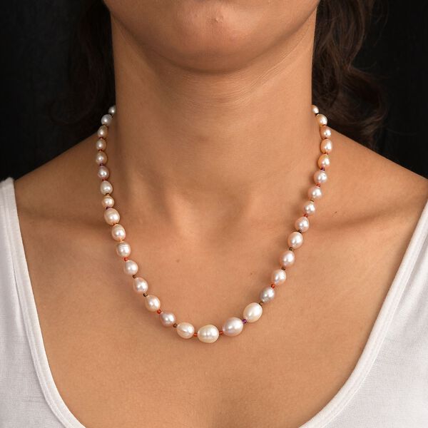 Mehrfarbige S&uuml;&szlig;wasserperle und rote Granat 45cm Halskette image number 2