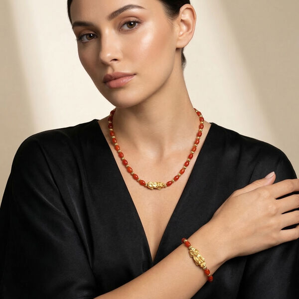 Rote Achat Pixiu Halskette und Armband image number 2