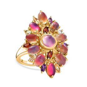 Flamingo Mondstein Ring 925 Silber 750 Gelbgold Vermeil (Größe 20.00) ca. 7,56 ct