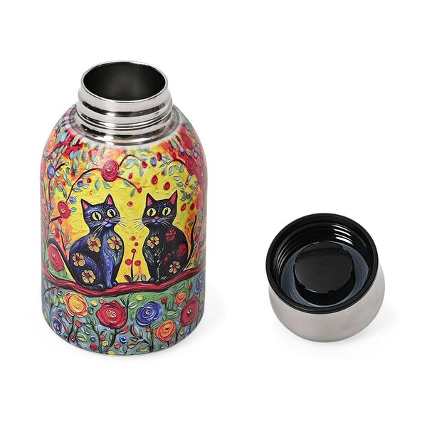 Isolierflasche aus 316L Edelstahl mit Doppelwand und Motiv Katzen und Blumen, für heiße und kalte Getränke, 260 ml image number 2