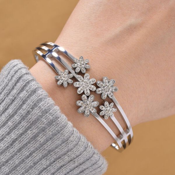 Weißer Kristall Armreif ca. 19 cm Reiner Edelstahl image number 1