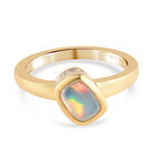 Natürlicher Äthiopischer Opal und Zirkon Ring 925 Silber vergoldet (Größe 16.00)