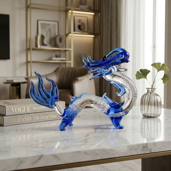 "Dragon glass ormaments Material:Glass Color:Blue Size:9*2*6CM" image number 1