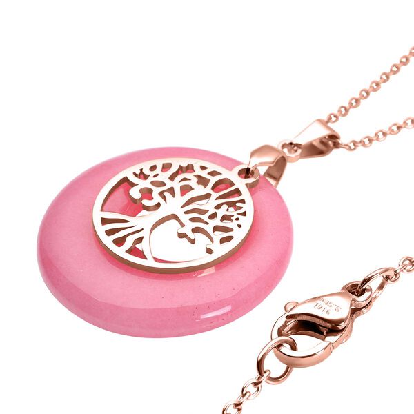 Rosenquarz Baum des Lebens Anhänger mit Kette in Roségoldton, 40,00 ct. image number 4
