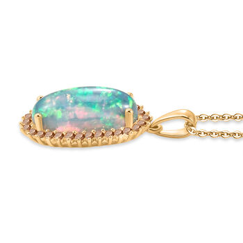 LUXURIANT AAA nat&uuml;rlicher, &auml;thiopischer Welo Opal und Labor roter Diamant Anh&auml;nger mit 50cm Kette - 3,98 ct.