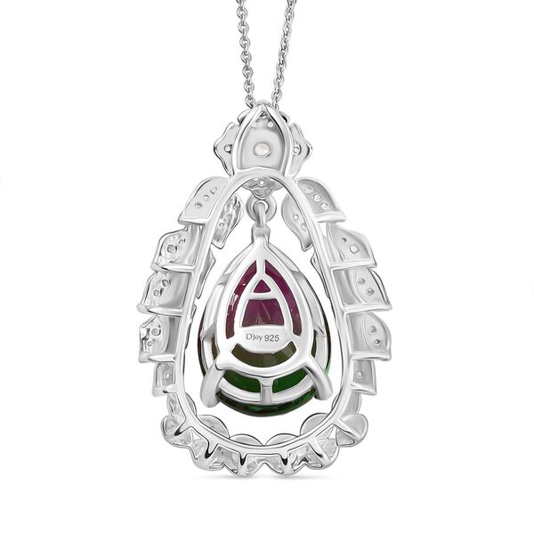 Garden Grace - D joy Wassermelonen Quarz Triplette, Weißer Zirkon Anhänger mit Kette, 925 Silber rhodiniert ca. 11,36 ct. image number 5
