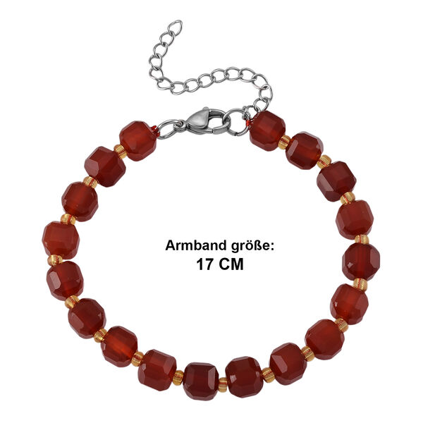 Roter Achat, Glas Armband ca. Flexibles cm 316L Edelstahl 58.00 ct image number 5
