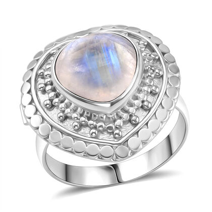 D'Joy Royal Bali Premium Regenbogen Mondstein Ring 925 Silber (Gr&ouml;&szlig;e 21.00) ca. 6.85 ct