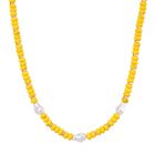 Weiße Muschelkernperle, Gelber Howlit Halskette ca. Flexibles cm Standard gelb vergoldet 200.00 ct