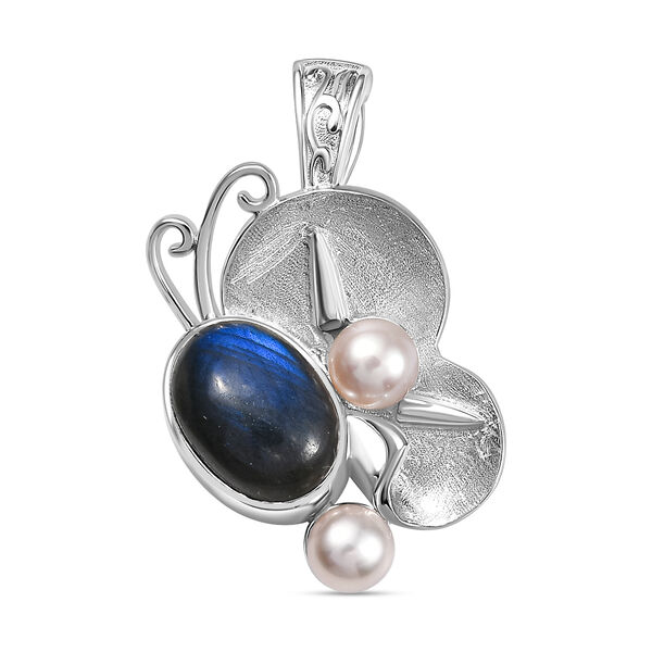 AAA Labradorit und Perlen Schmetterling Ring und Anhänger image number 2