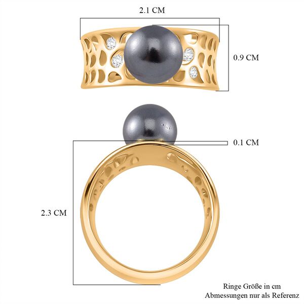 Tahiti Muschelkernperle, Moissanit Ring 925 Silber vergoldet (Größe 18.00) image number 5