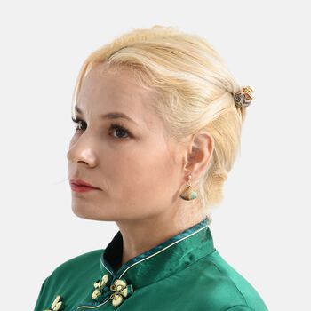 LA MAREY 2er-Set Brokat Seiden-Haarspangen und Ohrringe, Beige