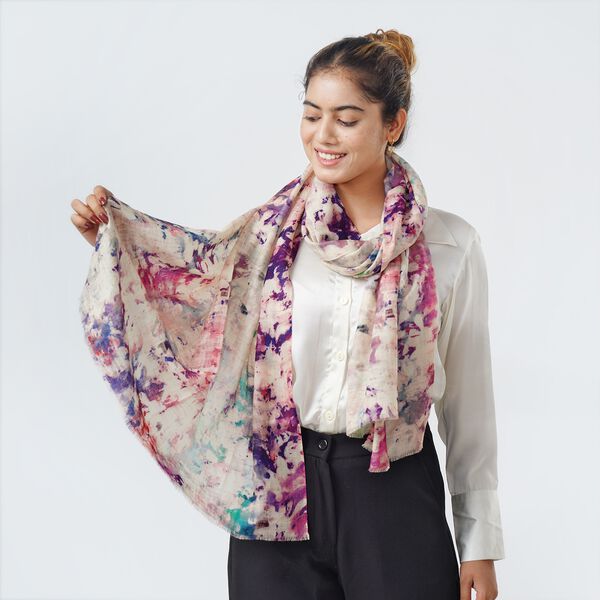 LA MAREY Schal aus 100% Premium-Kaschmir mit Digitaldruck, 70x200cm, abstraktes Aquarell image number 8