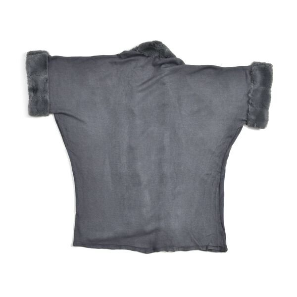 LA MAREY - Stilvoller langer Mantel mit Kunstpelzrand, 108x100cm, dunkelgrau image number 5