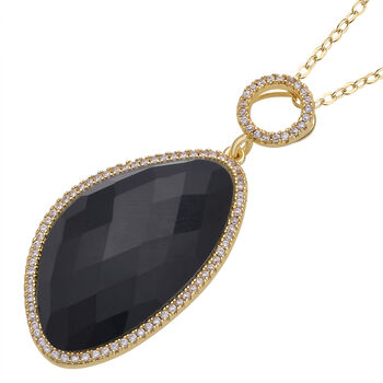 Schwarz gef&auml;rbter Achat, Wei&szlig;er Zirkonia Anh&auml;nger mit Kette, ca. 18.00 ct