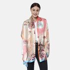 LA MAREY - 100% natürlicher, bedruckter Maulbeerseiden-Schal in Geschenkbox, 50x165 cm, Orange-Blau