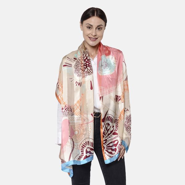 LA MAREY: Bedruckter Schal aus 100% Maulbeerseide, inkl. Geschenkbox, W&uuml;stenfarben