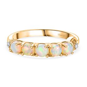 D'Joy AA Natürlicher, äthiopischer Welo Opal, Weißer Zirkon Ring 925 Silber Gelbes Gold (Größe 20.00) ca. 0,62 ct