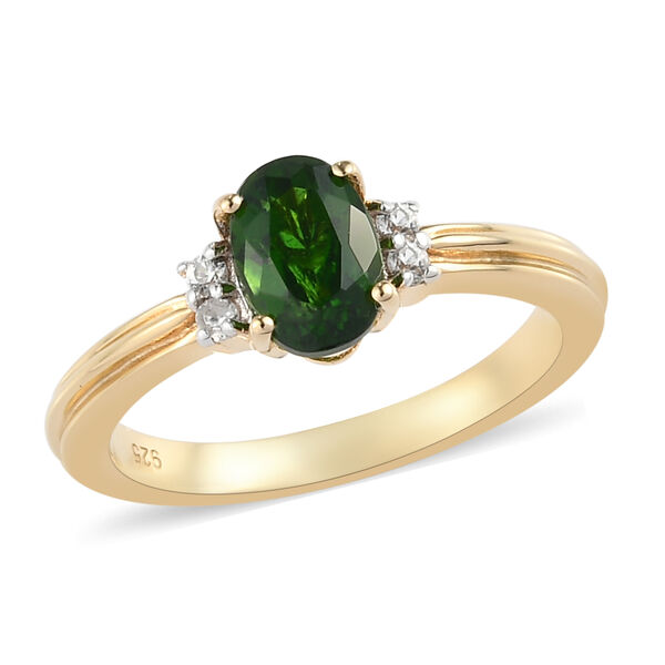 Nat&uuml;rlicher Chromdiopsid und Zirkon Ring 925 Silber vergoldet  ca. 0,85 ct image number 4