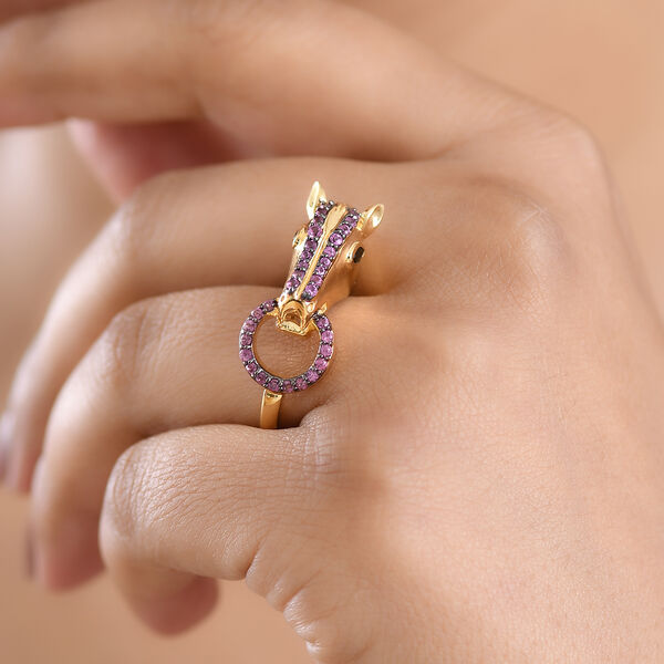 GP - Schwarzer Spinell, Nat&uuml;rlicher Rhodolith Granat Ring 925 Silber 750 Gelbgold Vermeil (Gr&ouml;&szlig;e 18.00) ca. 0,72 ct image number 2