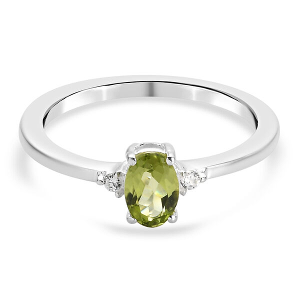 Nat&uuml;rlicher Peridot und Wei&szlig;er Simulierter Diamant Ring 925 Silber  ca. 0,53 ct