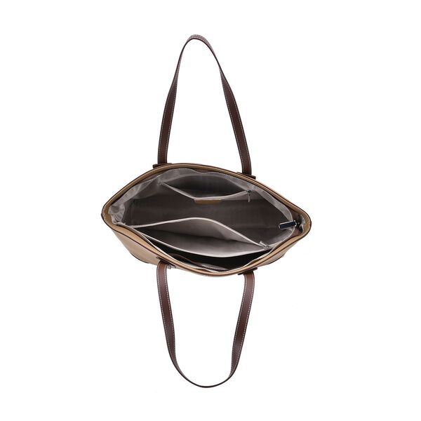 Echtleder Modische, geräumige Kontrastfarbene Tasche, 33x13x29 cm, Khaki image number 5